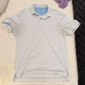 johnnie-O White and Blue Striped Polo Shirt